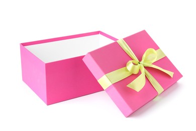 Photo of One opened gift box isolated on white