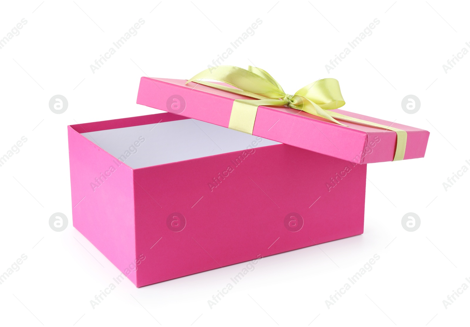 Photo of One opened gift box isolated on white