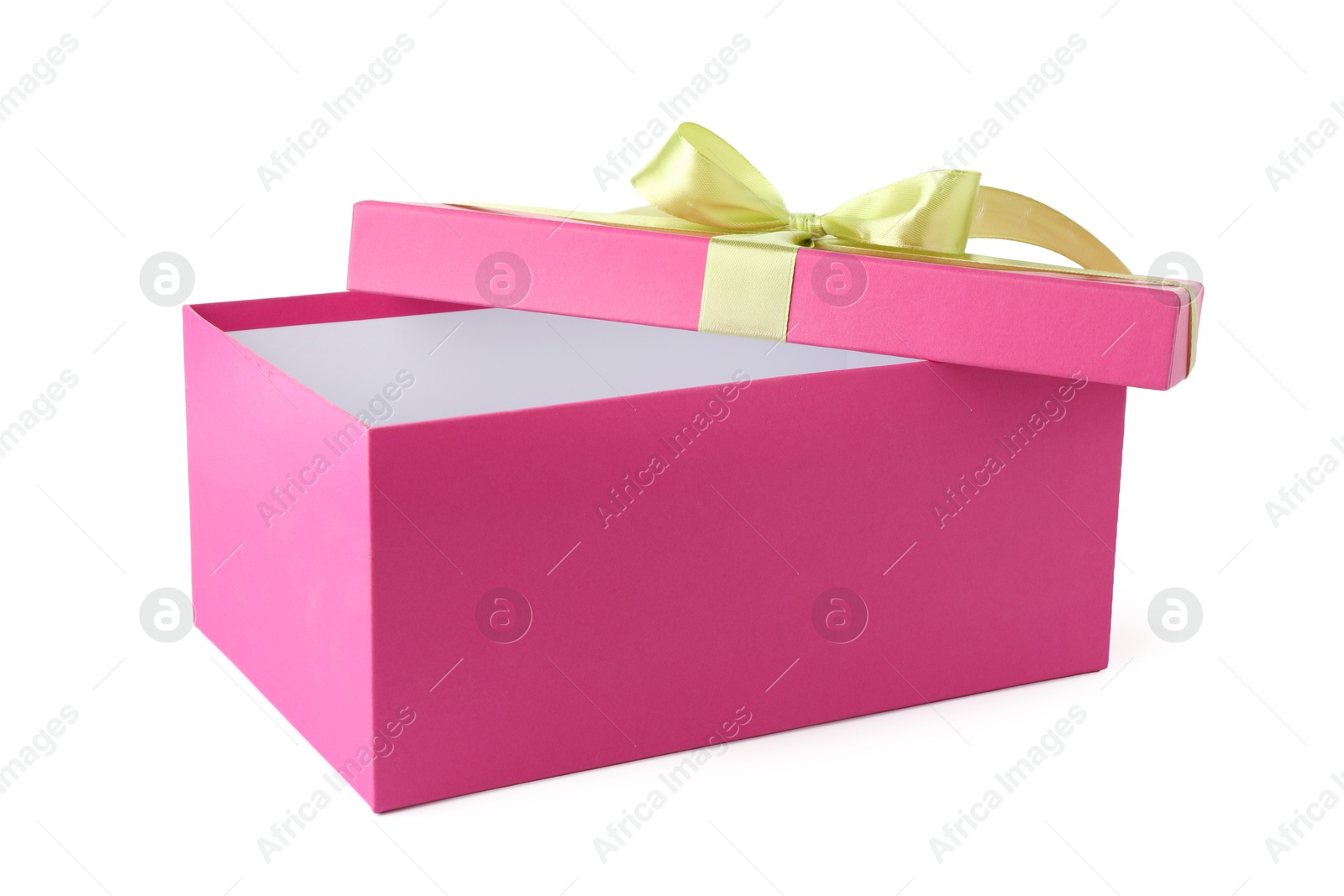 Photo of One opened gift box isolated on white