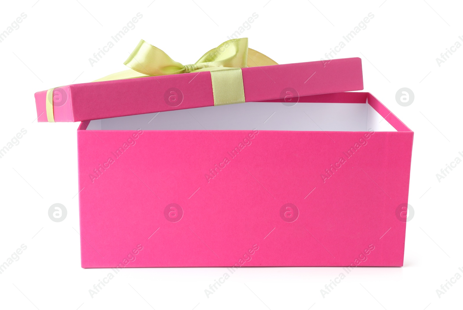 Photo of One opened gift box isolated on white