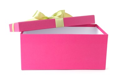 Photo of One opened gift box isolated on white