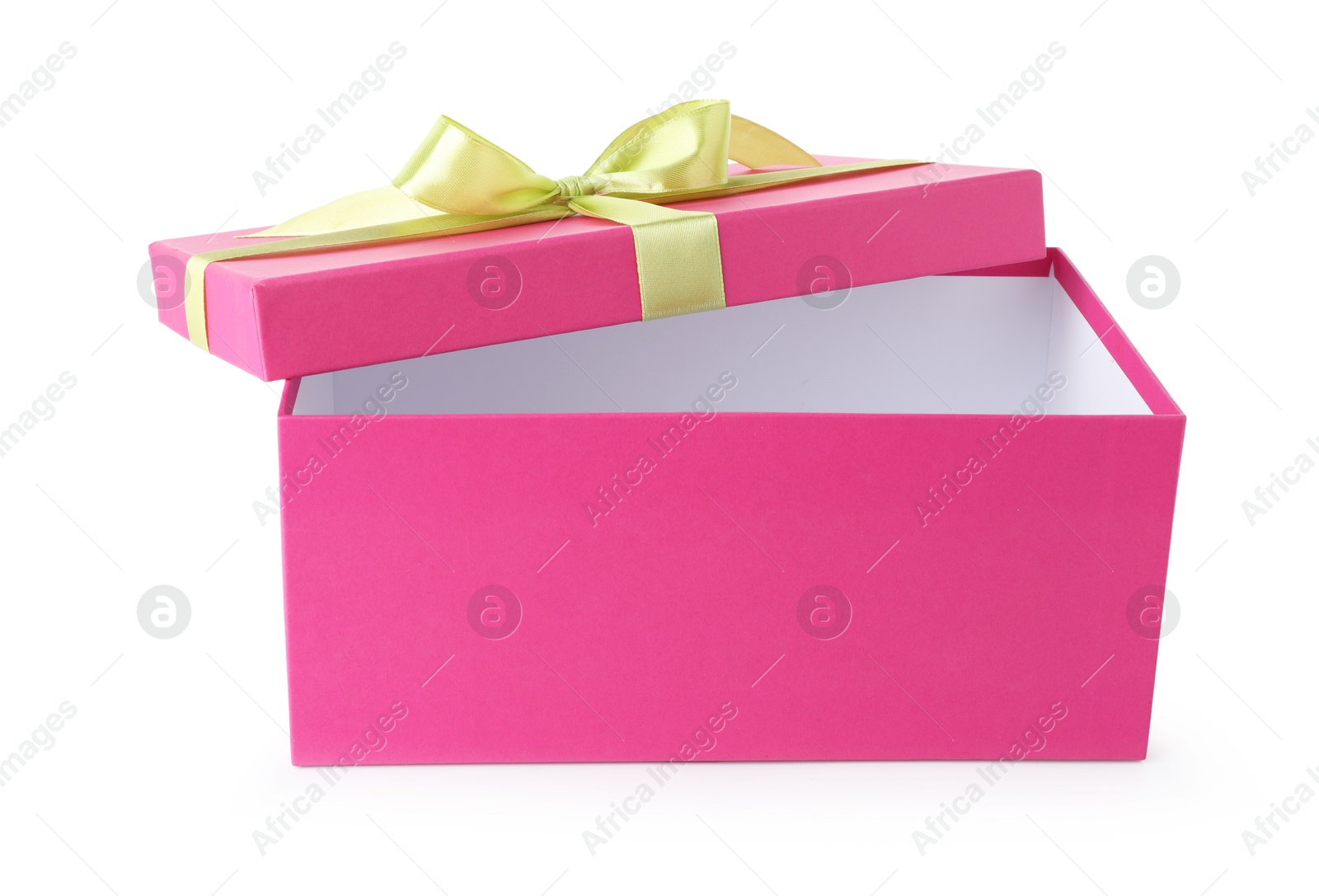 Photo of One opened gift box isolated on white