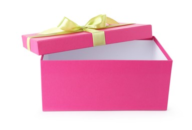 Photo of One opened gift box isolated on white