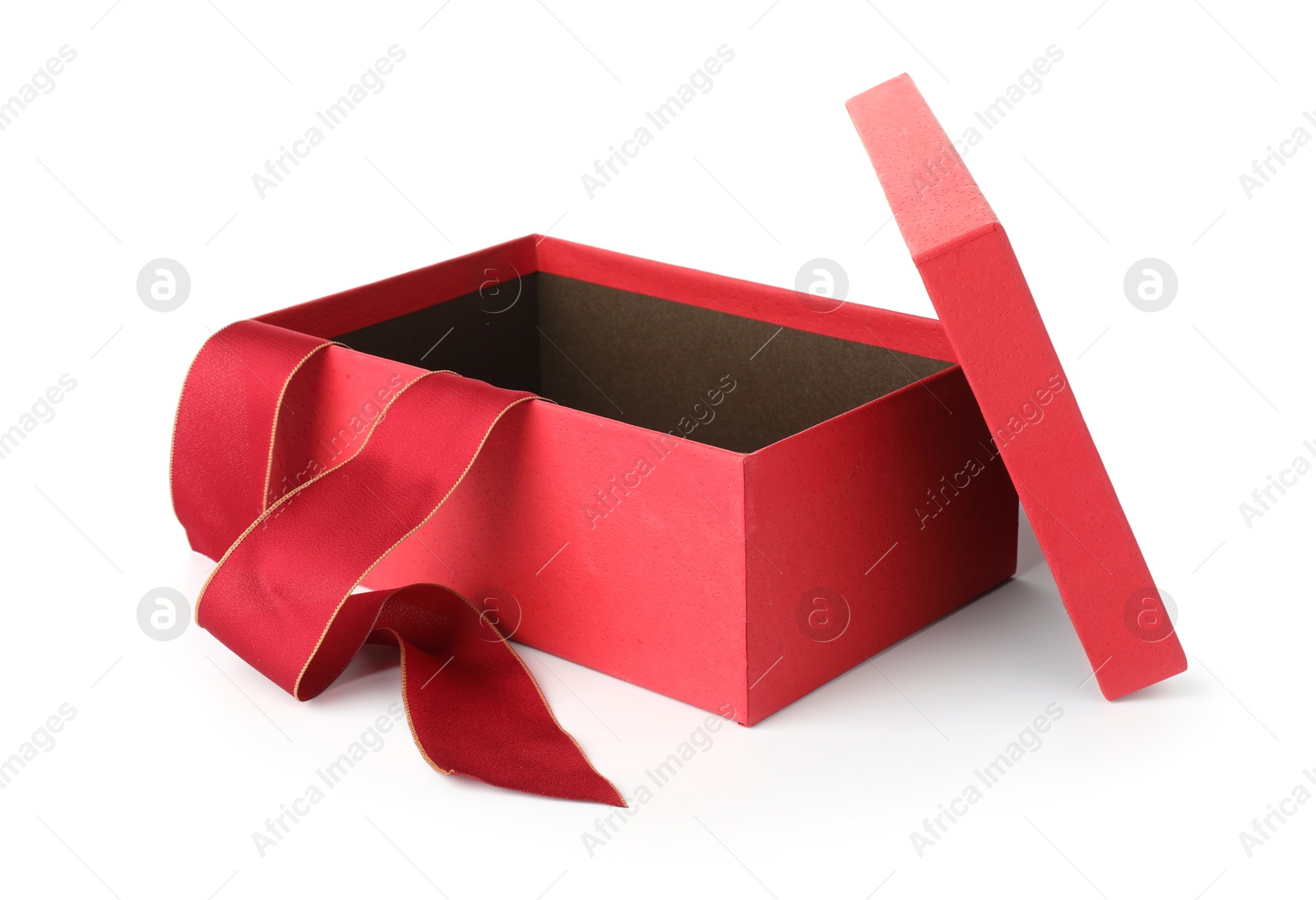 Photo of One opened gift box isolated on white
