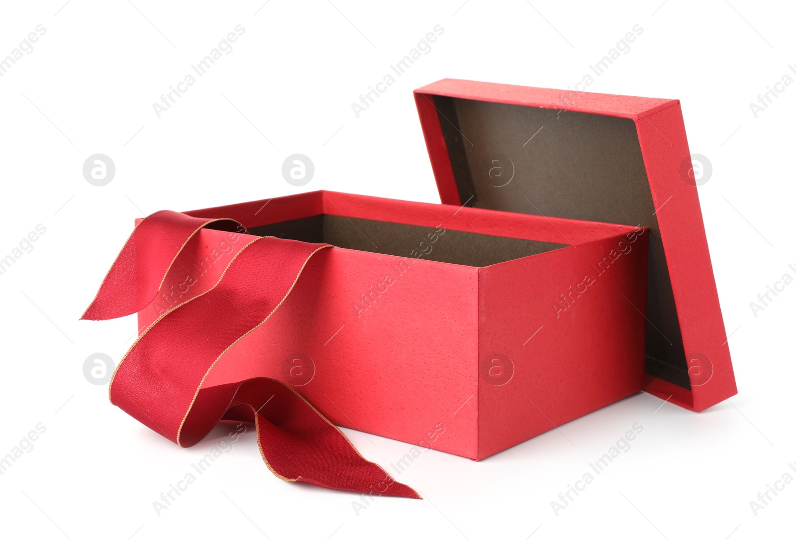Photo of One opened gift box isolated on white