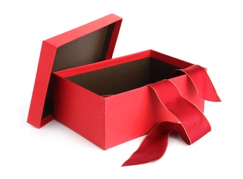 Photo of One opened gift box isolated on white