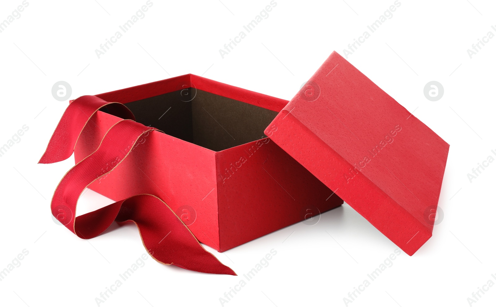 Photo of One opened gift box isolated on white