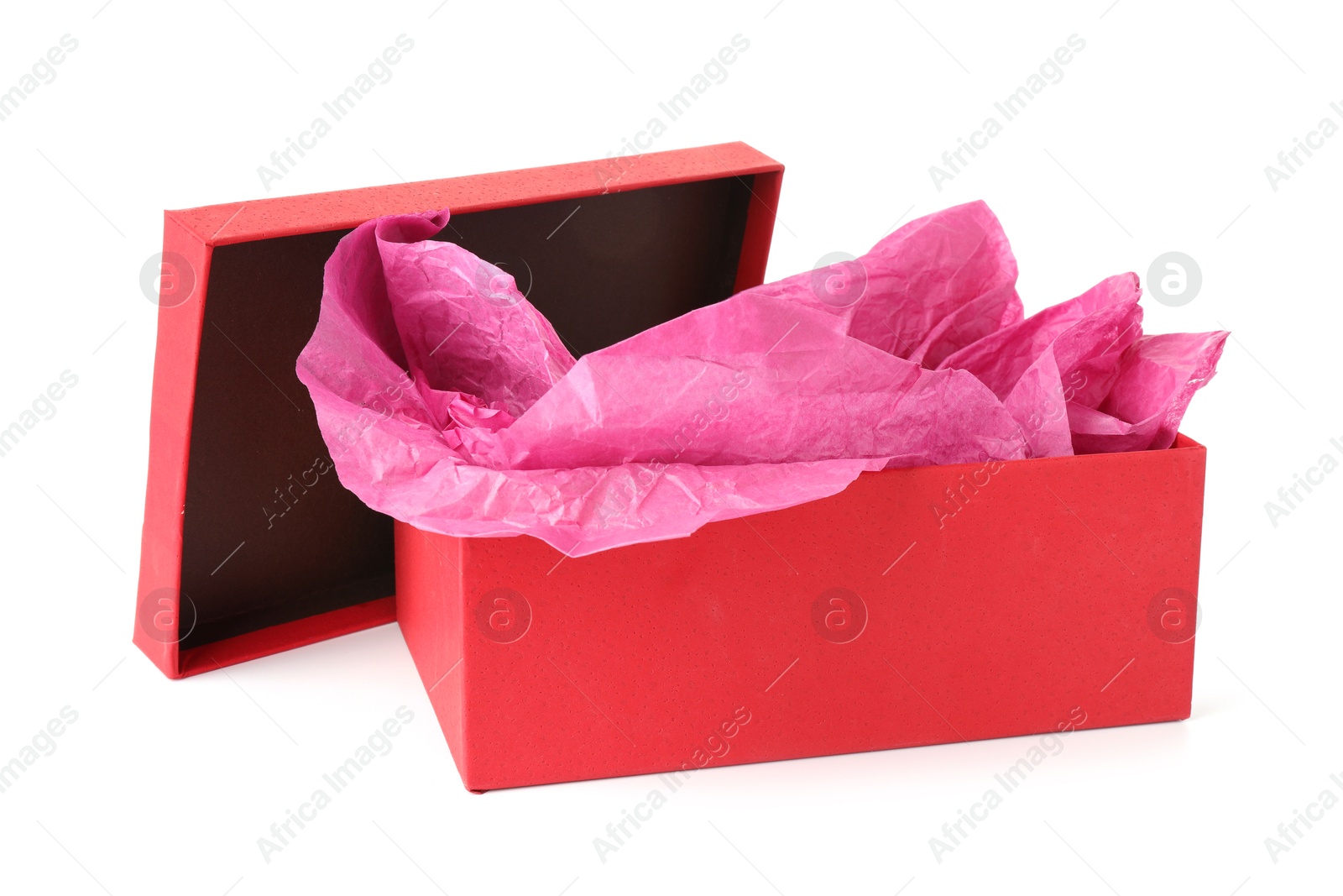 Photo of One opened gift box isolated on white