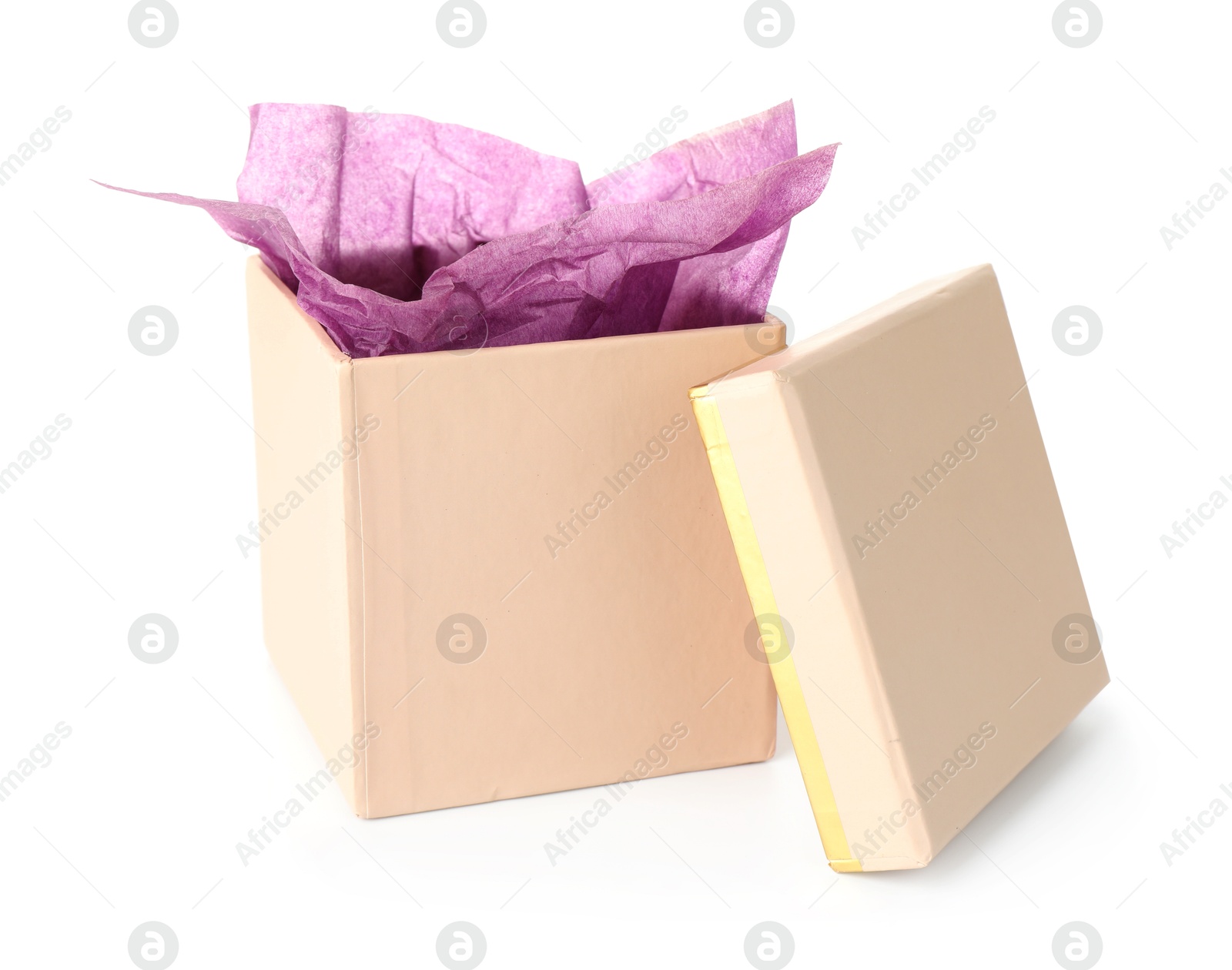Photo of One opened gift box isolated on white