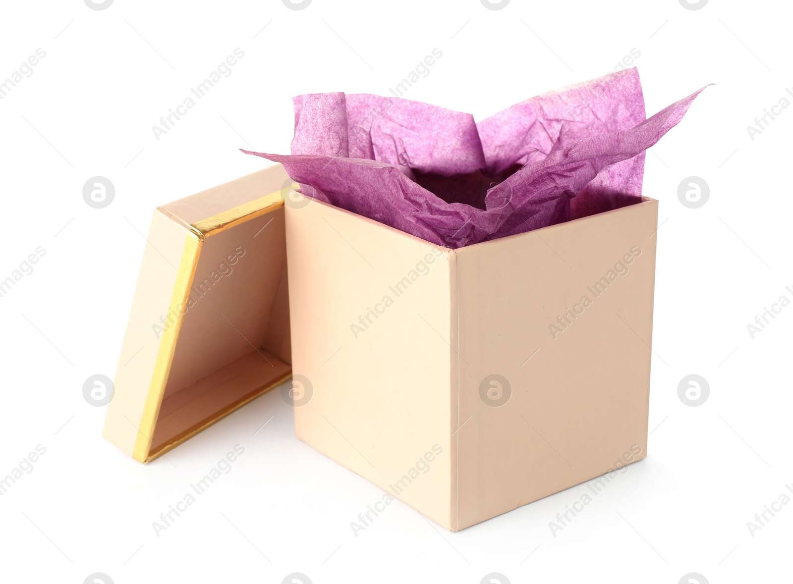 Photo of One opened gift box isolated on white