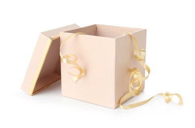 Photo of One opened gift box isolated on white
