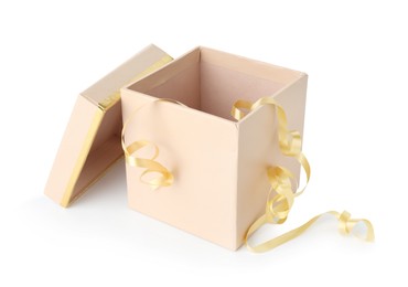 Photo of One opened gift box isolated on white