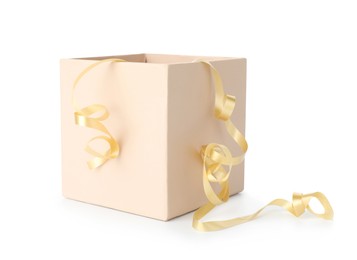 Photo of One opened gift box isolated on white
