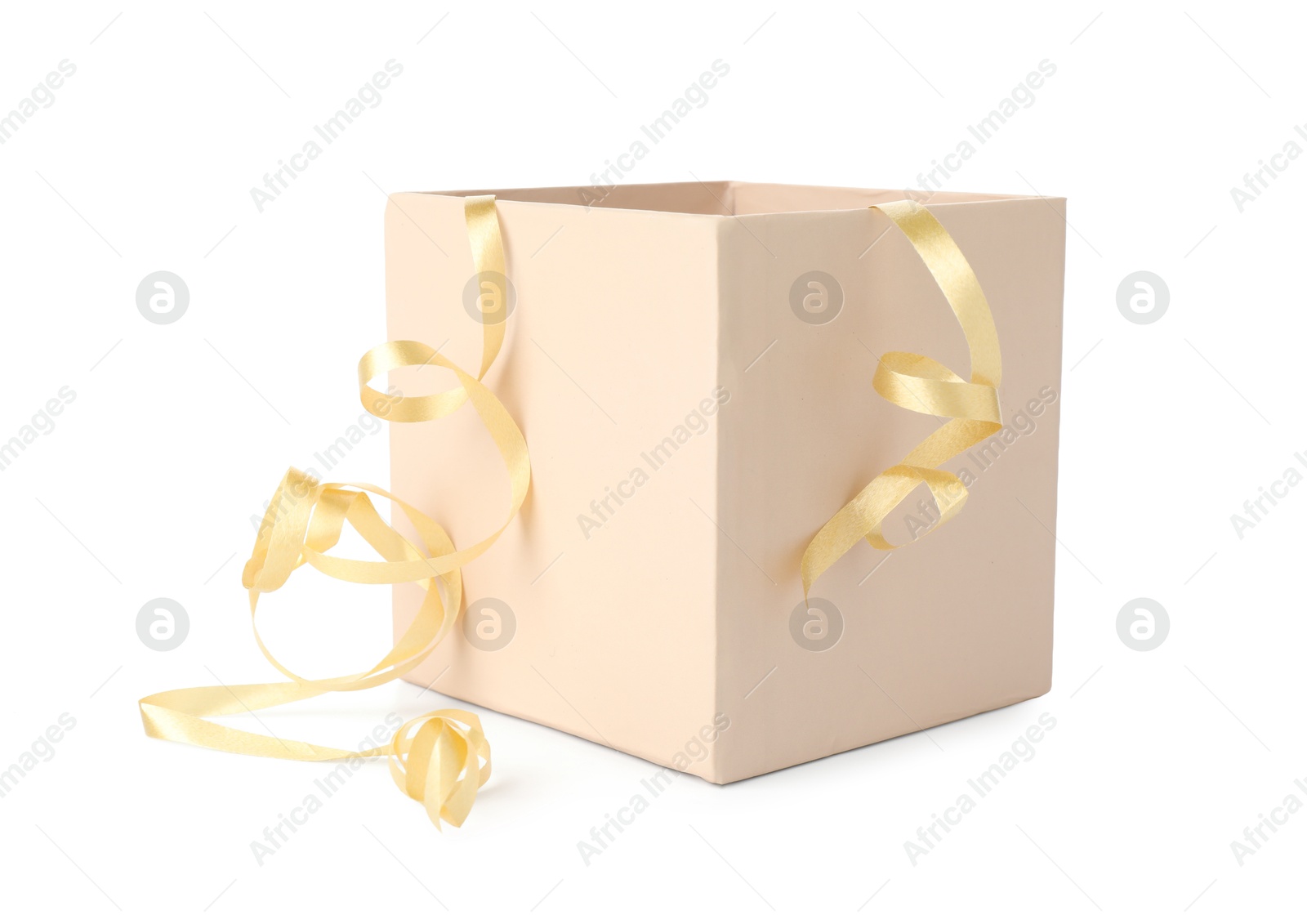 Photo of One opened gift box isolated on white