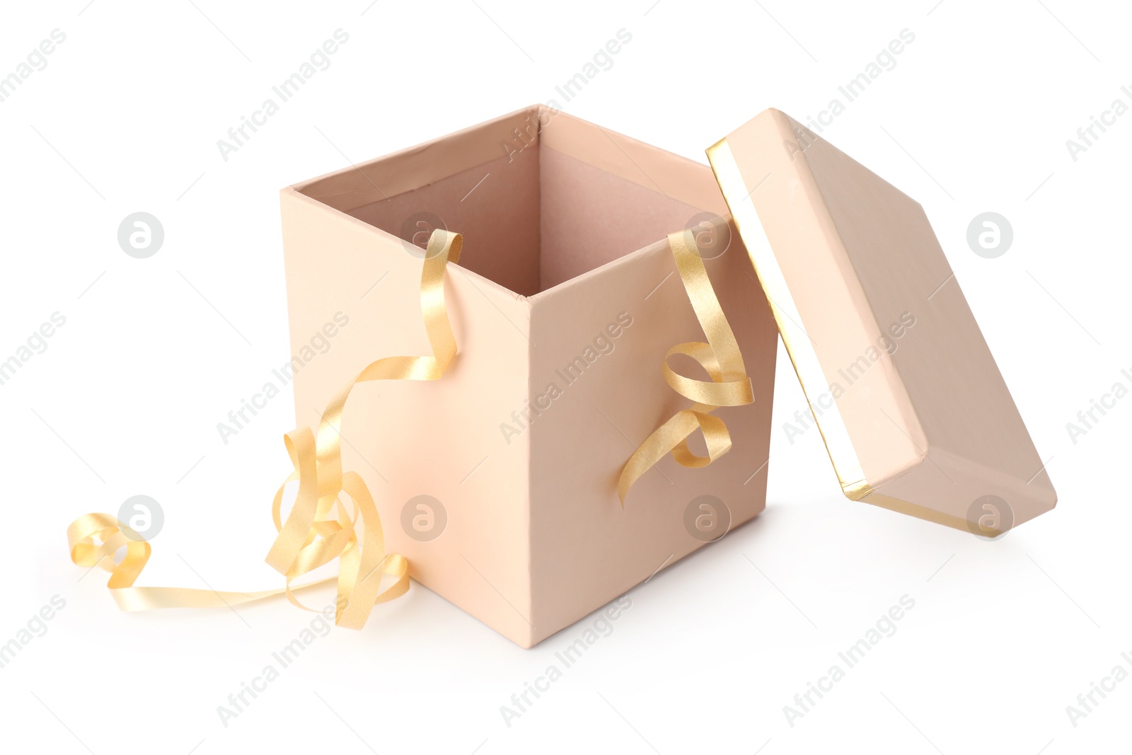 Photo of One opened gift box isolated on white
