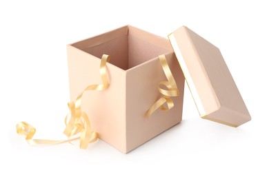 Photo of One opened gift box isolated on white