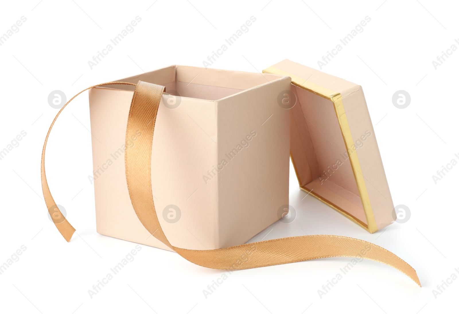 Photo of One opened gift box isolated on white