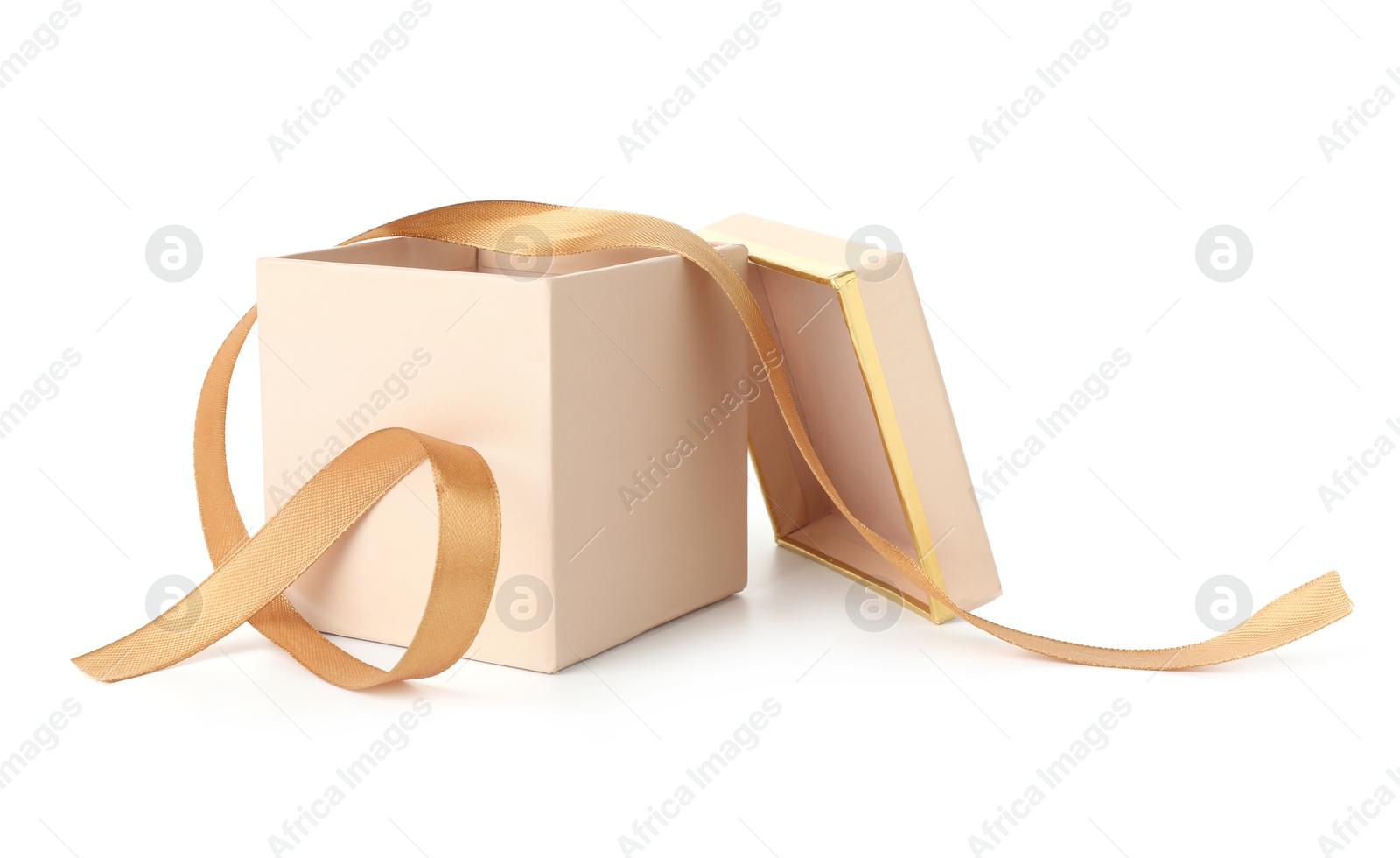 Photo of One opened gift box isolated on white