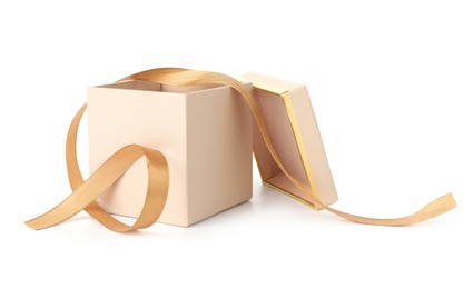 Photo of One opened gift box isolated on white