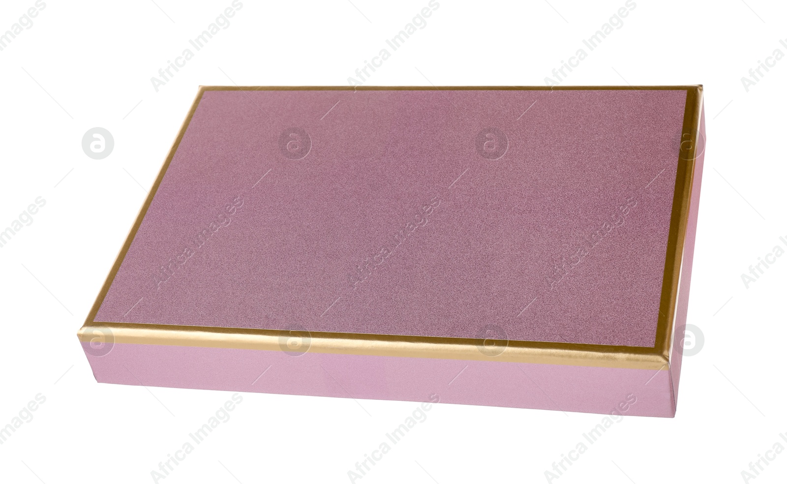 Photo of One pink lid from gift box isolated on white