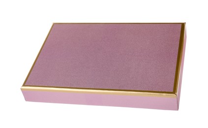 Photo of One pink lid from gift box isolated on white