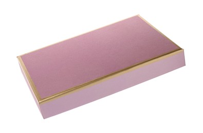 Photo of One pink lid from gift box isolated on white