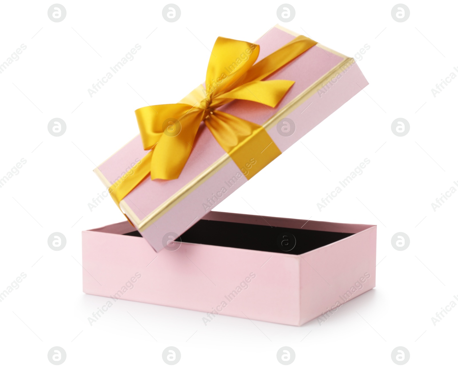 Photo of One opened gift box isolated on white