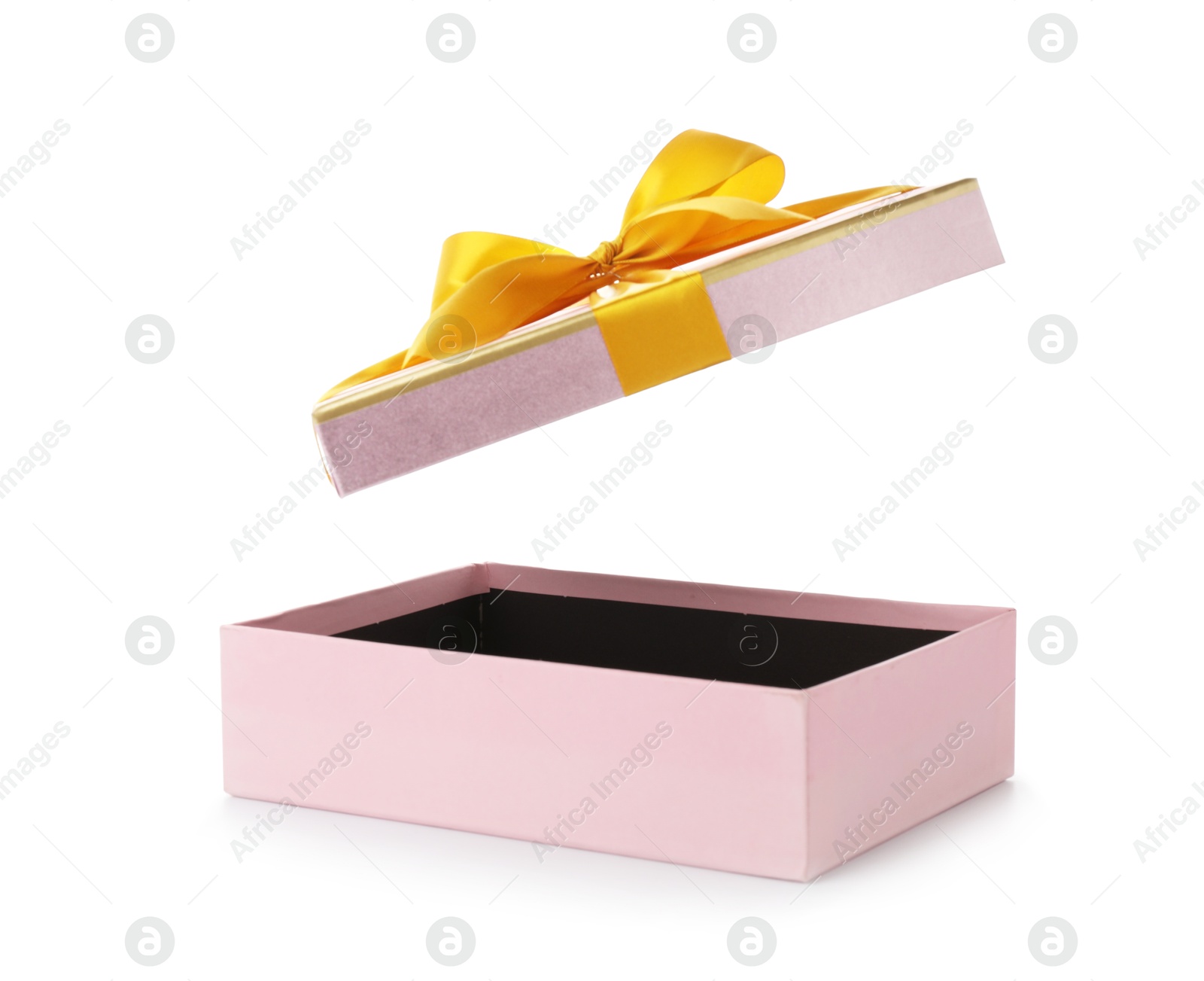 Photo of One opened gift box isolated on white