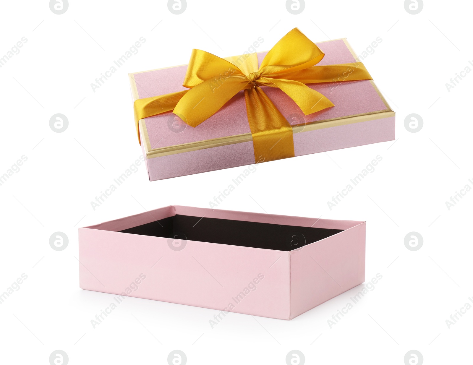 Photo of One opened gift box isolated on white
