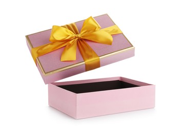 Photo of One opened gift box isolated on white