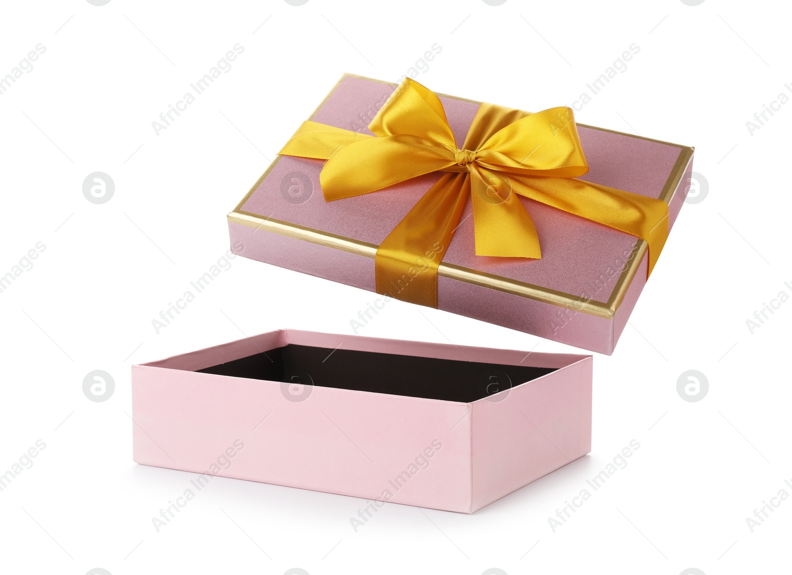 Photo of One opened gift box isolated on white
