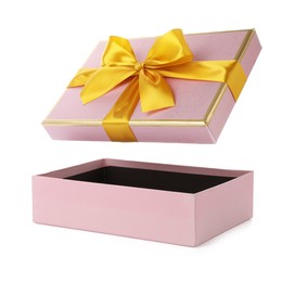 Photo of One opened gift box isolated on white