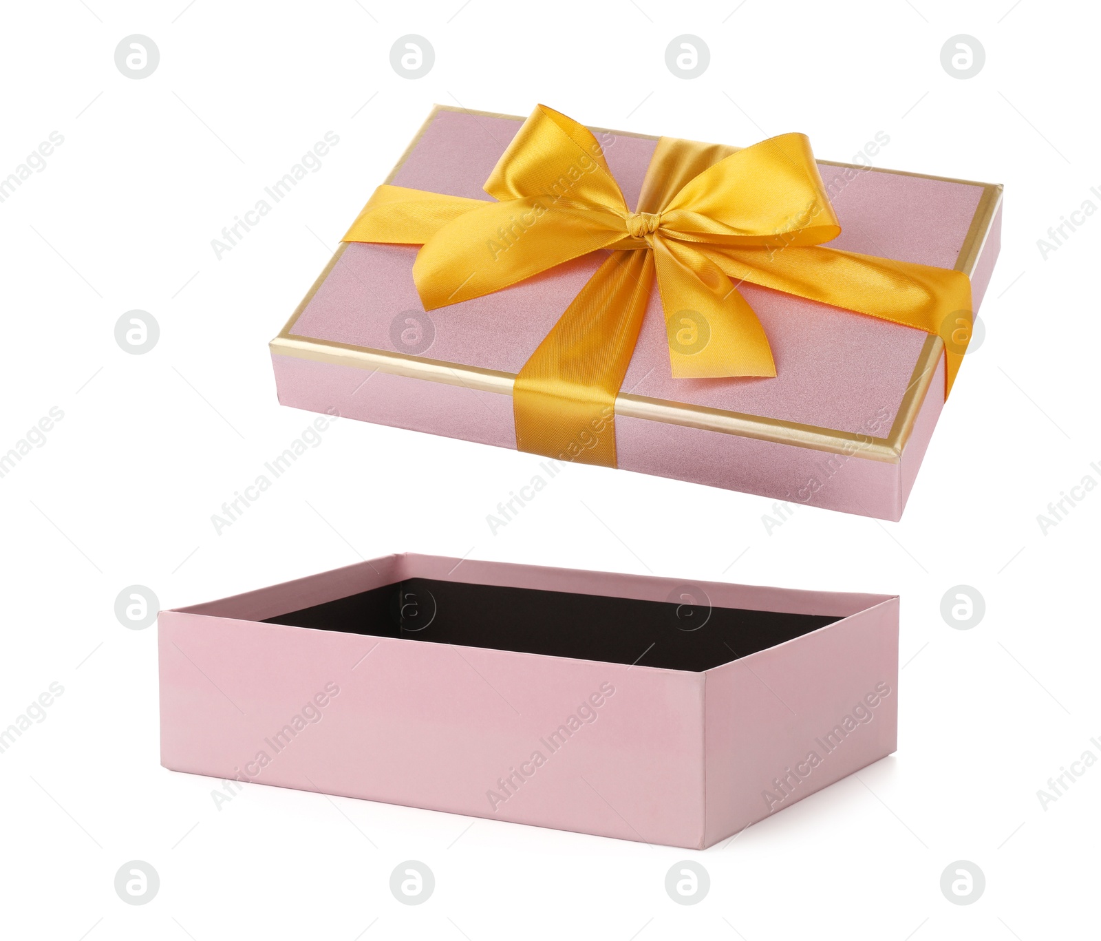Photo of One opened gift box isolated on white