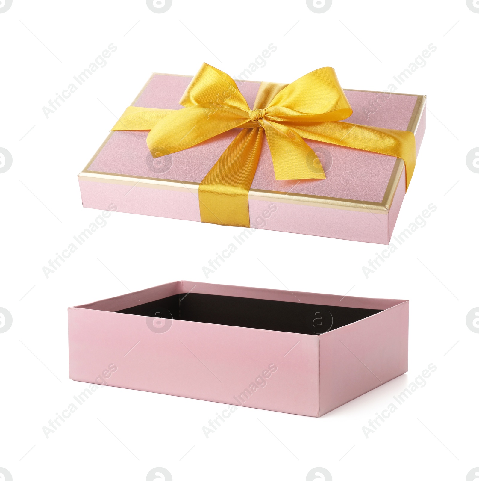 Photo of One opened gift box isolated on white