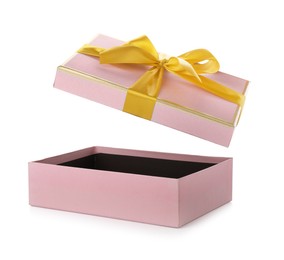 Photo of One opened gift box isolated on white