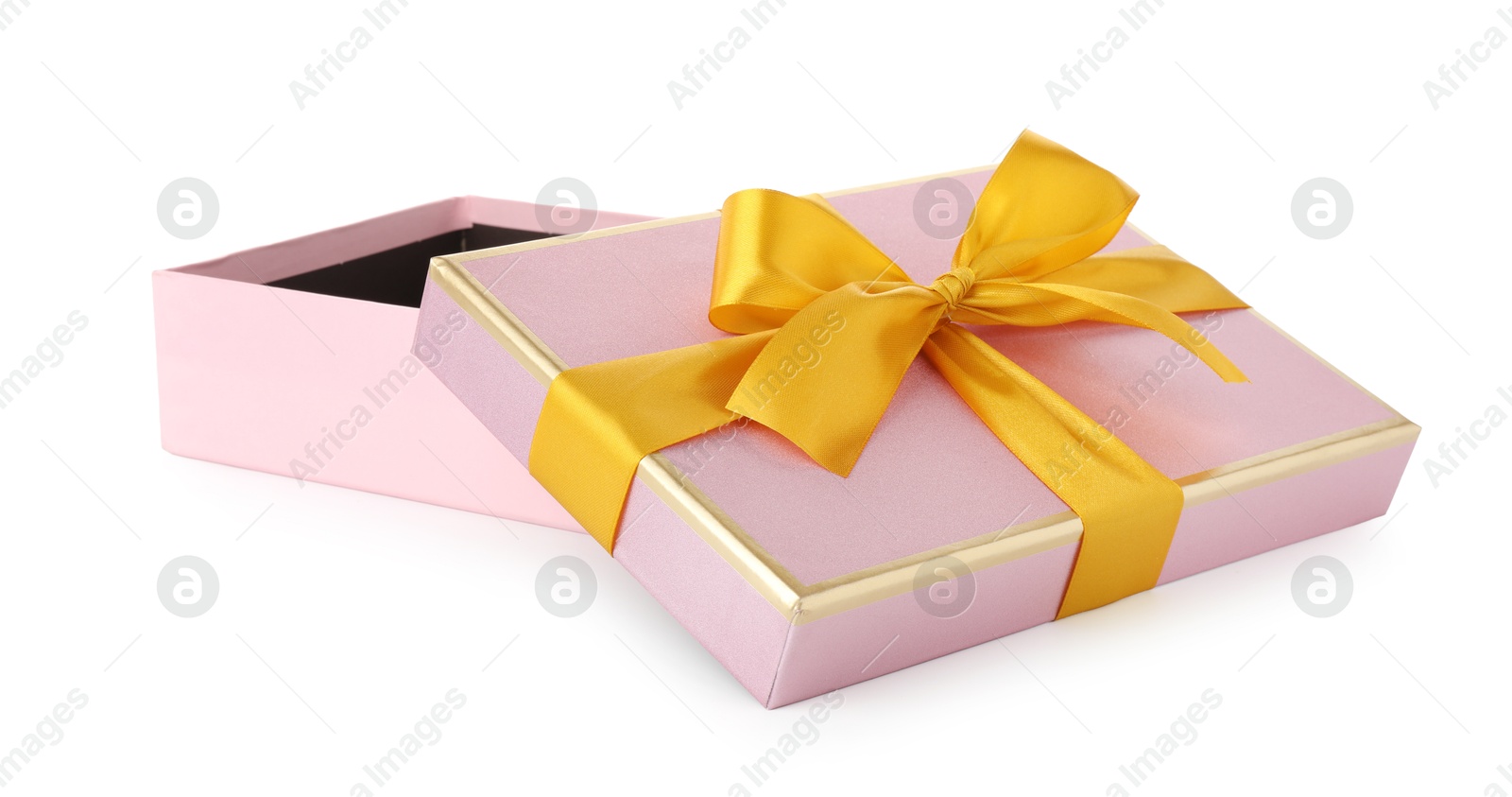 Photo of One opened gift box isolated on white