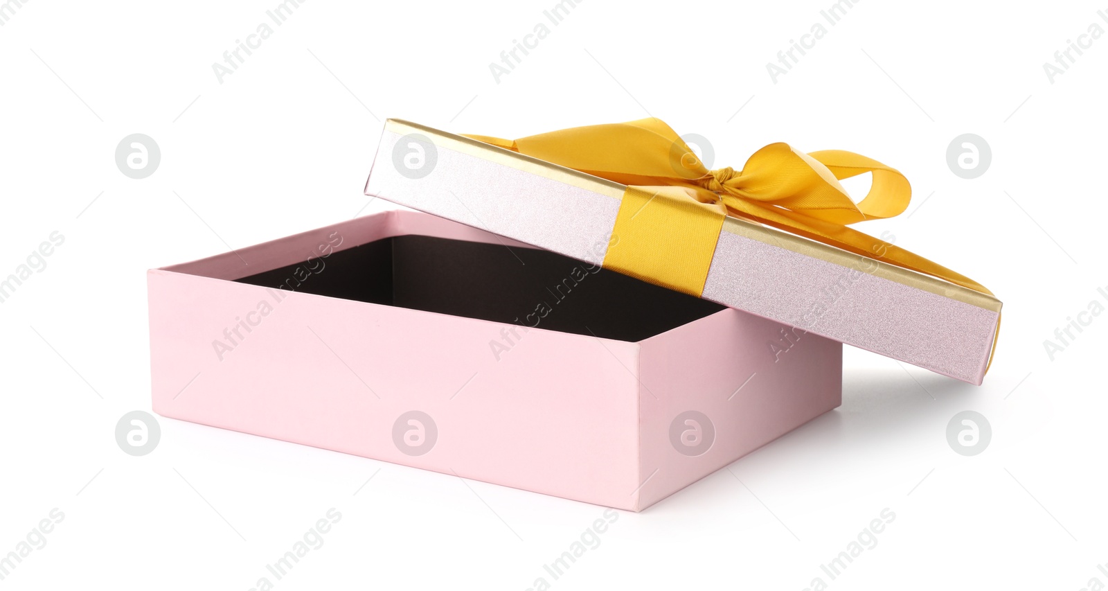 Photo of One opened gift box isolated on white