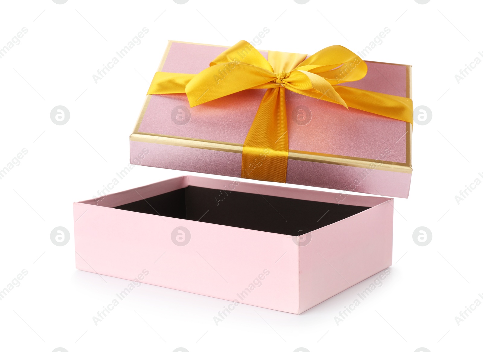 Photo of One opened gift box isolated on white
