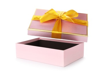Photo of One opened gift box isolated on white