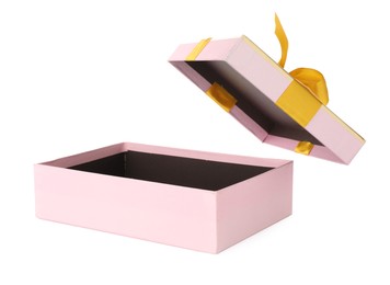 Photo of One opened gift box isolated on white
