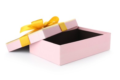 Photo of One opened gift box isolated on white