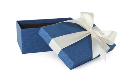 Photo of One opened gift box isolated on white