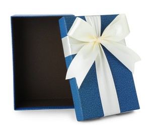 Photo of One opened gift box isolated on white