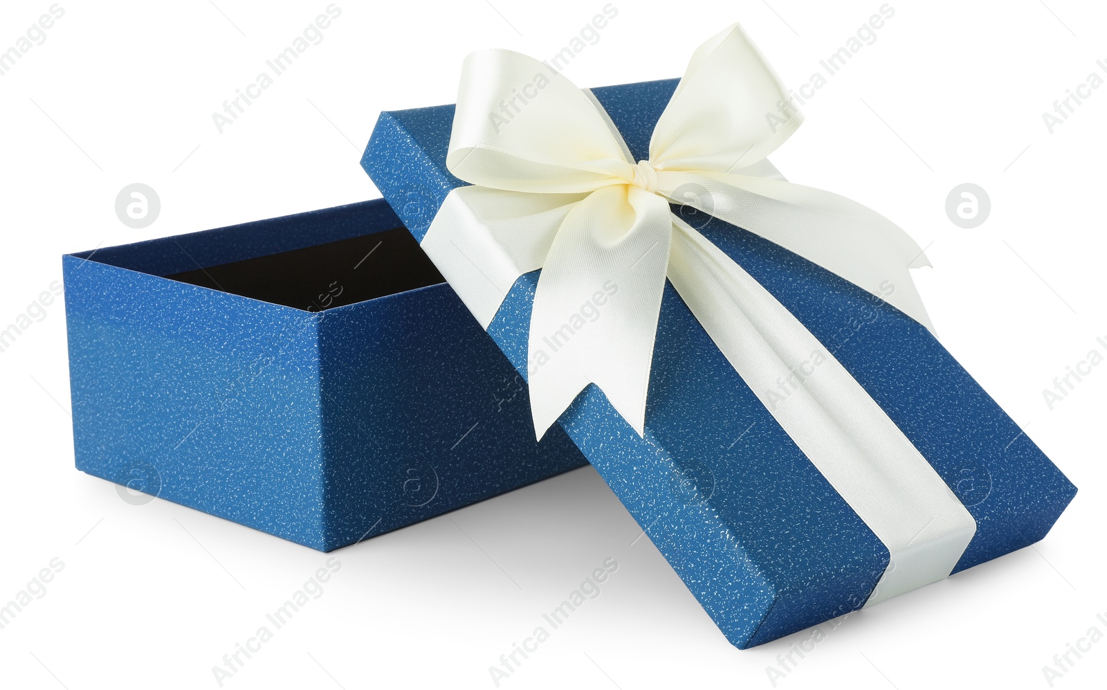 Photo of One opened gift box isolated on white