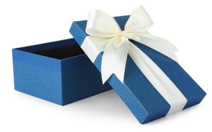 Photo of One opened gift box isolated on white