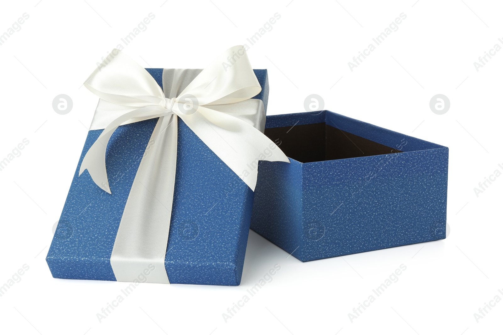 Photo of One opened gift box isolated on white