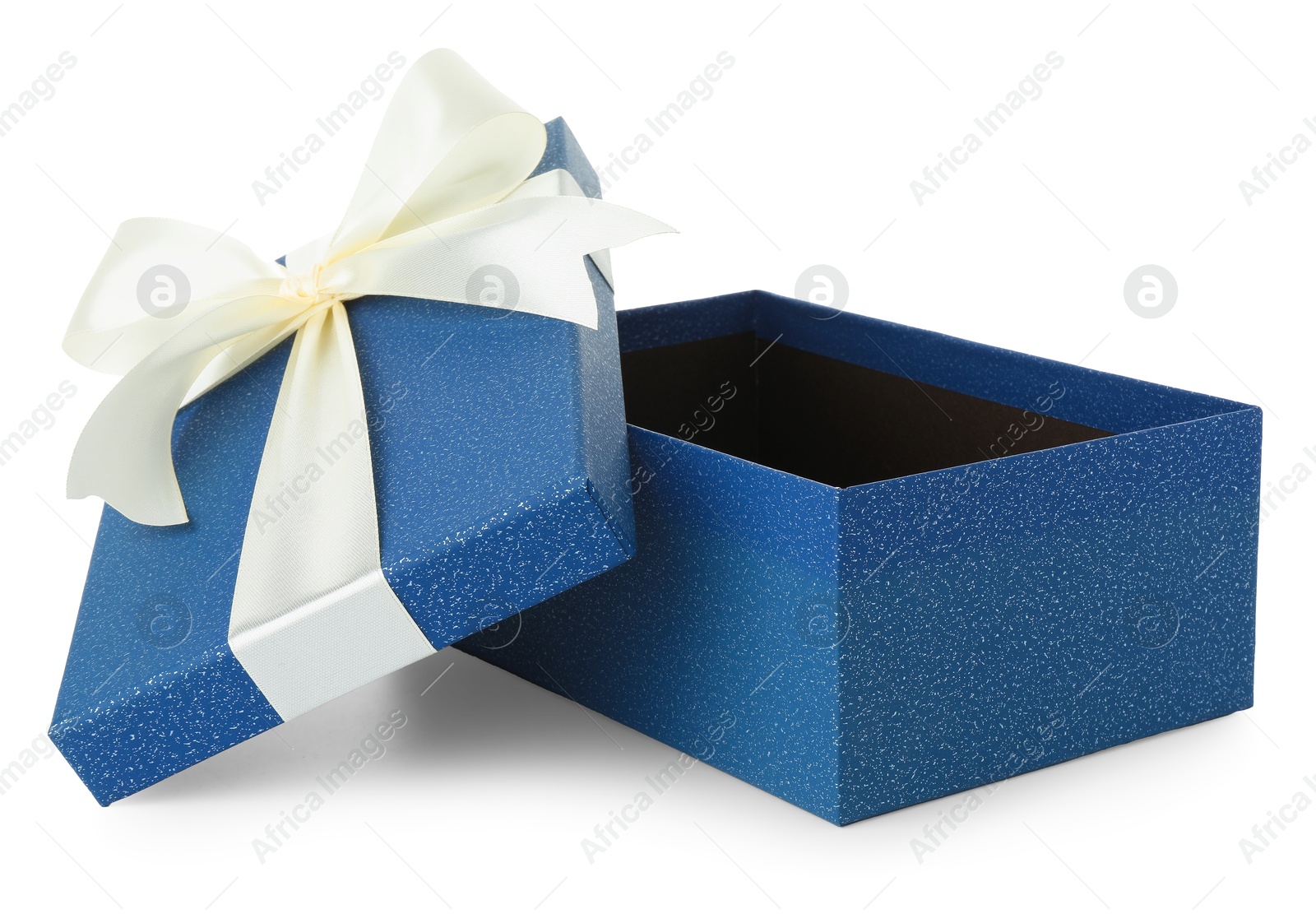 Photo of One opened gift box isolated on white