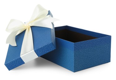 Photo of One opened gift box isolated on white