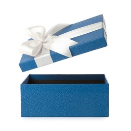 Photo of One opened gift box isolated on white