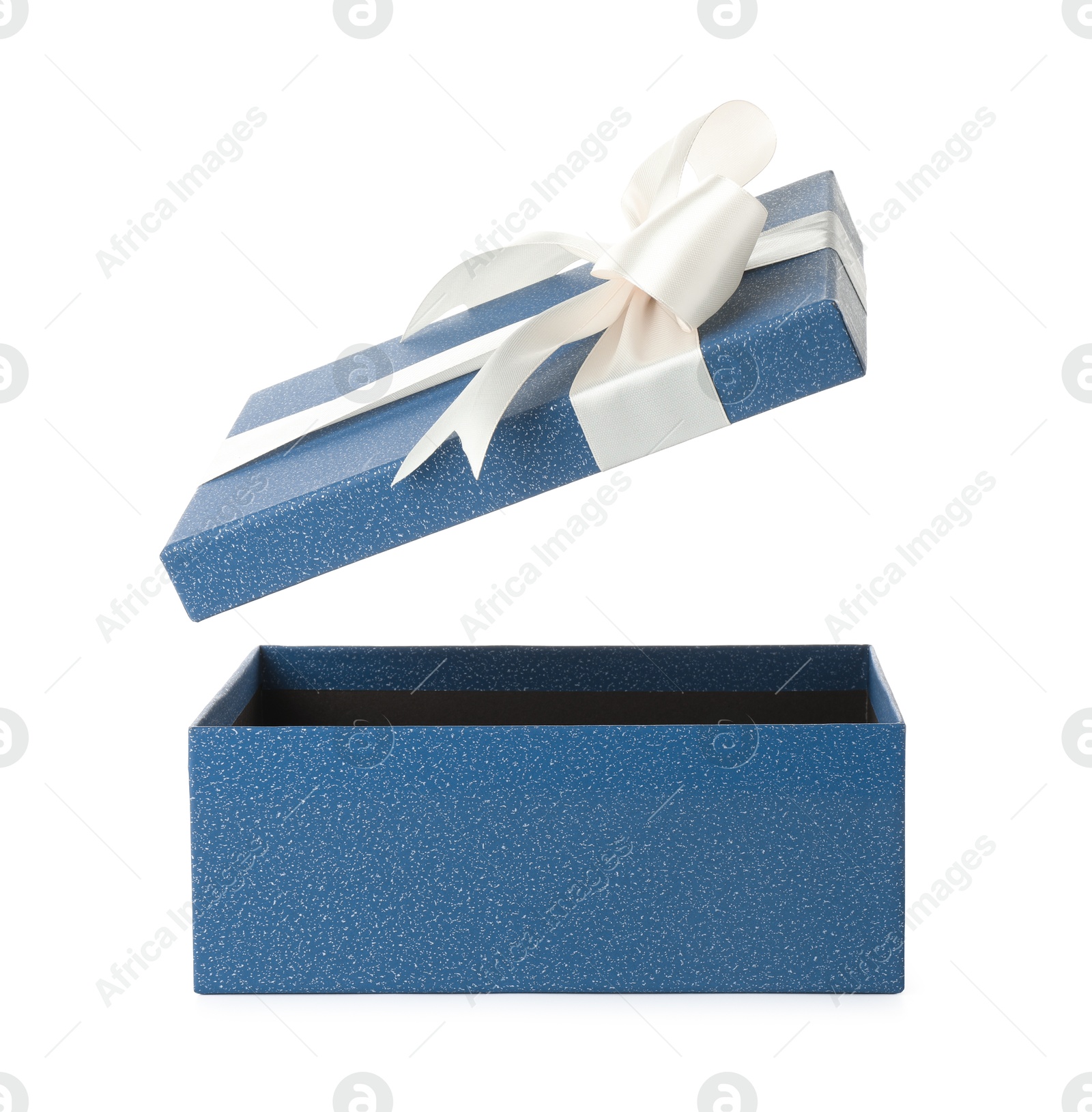 Photo of One opened gift box isolated on white